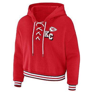 Women's WEAR by Erin Andrews Red Kansas City Chiefs Lace-Up Pullover Hoodie