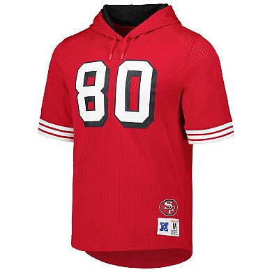Men's Mitchell & Ness Jerry Rice Scarlet San Francisco 49ers Retired Player Name & Number Mesh Hoodie T-Shirt