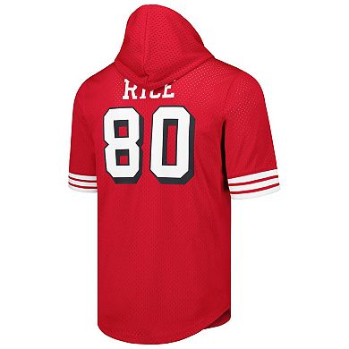 Men's Mitchell & Ness Jerry Rice Scarlet San Francisco 49ers Retired Player Name & Number Mesh Hoodie T-Shirt