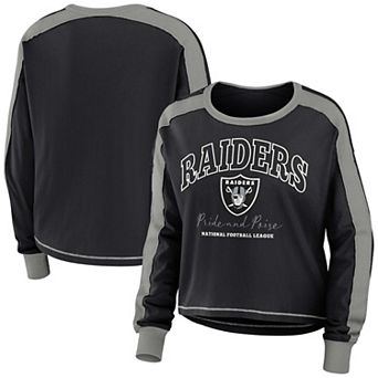 Women's WEAR by Erin Andrews Black/Silver Las Vegas Raiders Color Block Long Sleeve T-Shirt