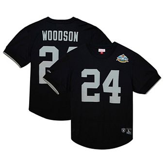 Men's Mitchell & Ness Charles Woodson Black Oakland Raiders Gridiron Classics Retired Player Name & Number Mesh Top