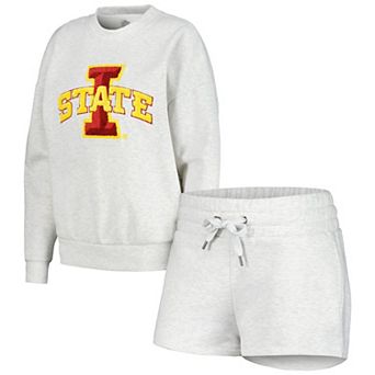 Women's Gameday Couture Ash Iowa State Cyclones Team Effort Pullover Sweatshirt & Shorts Sleep Set