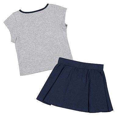 Girls Toddler Colosseum Heather Gray/Navy West Virginia Mountaineers Two-Piece Minds For Molding T-Shirt & Skirt Set