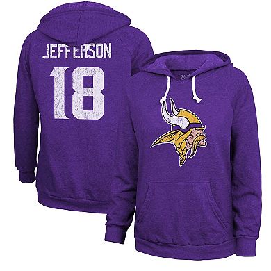 Women's Majestic Threads Justin Jefferson Purple Minnesota Vikings Name & Number Pullover Hoodie
