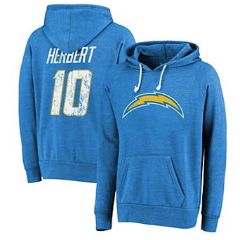 Men's Majestic Threads Justin Herbert Powder Blue Los Angeles Chargers Name & Number Tri-Blend Pullover Hoodie