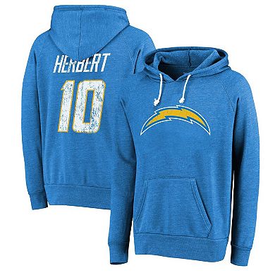 Men's Majestic Threads Justin Herbert Powder Blue Los Angeles Chargers Name & Number Tri-Blend Pullover Hoodie