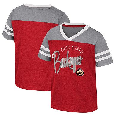 Girls Toddler Colosseum  Scarlet Ohio State Buckeyes Summer Foil V-Neck T-Shirt