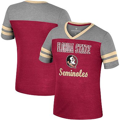 Girls Youth Colosseum Garnet/Heather Gray Florida State Seminoles Summer Striped V-Neck T-Shirt