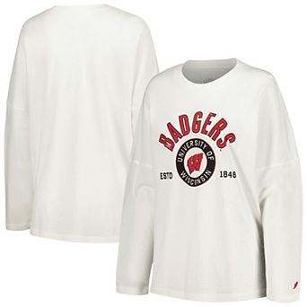Women's League Collegiate Wear White Wisconsin Badgers Clothesline Oversized Long Sleeve T-Shirt