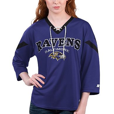 Women's Starter Purple Baltimore Ravens Rally Lace-Up 3/4 Sleeve T-Shirt