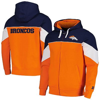 Men s Starter Orange Navy Denver Broncos Running Back Full Zip Hoodie