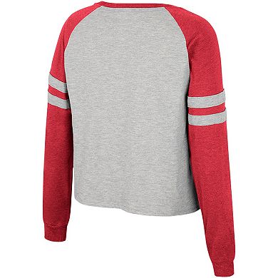 Women's Colosseum Heather Gray Indiana Hoosiers I'm Gliding Here Raglan Long Sleeve Cropped T-Shirt