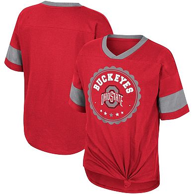 Girls Youth Colosseum Scarlet Ohio State Buckeyes Tomika Tie-Front V-Neck T-Shirt