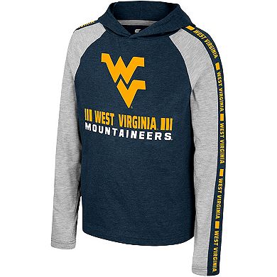 Youth Colosseum Navy West Virginia Mountaineers Ned Raglan Long Sleeve Hooded T-Shirt