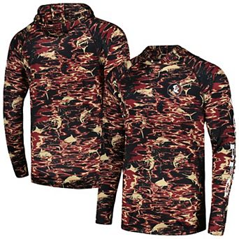 Men's Columbia Black Florida State Seminoles PFG Terminal Tackle Omni-Shade Rippled Long Sleeve Hooded T-Shirt