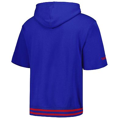 Men's Mitchell & Ness  Royal New York Giants Pre-Game Short Sleeve Pullover Hoodie