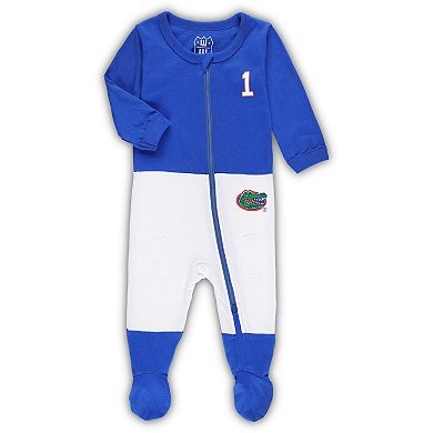 Infant Wes & Willy Royal Florida Gators #1 Football Uniform Full-Zip Footed Jumper