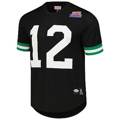 Men's Mitchell & Ness Joe Namath Black New York Jets Retired Player Name & Number Mesh Top