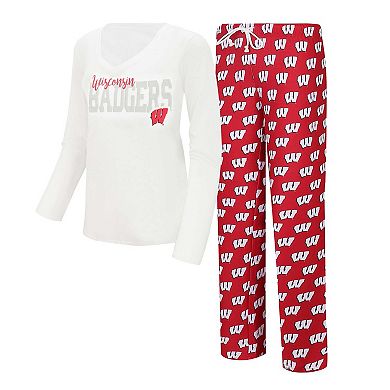 Women's Concepts Sport  White/Red Wisconsin Badgers Long Sleeve V-Neck T-Shirt & Gauge Pants Sleep Set