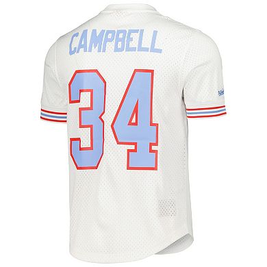 Men's Mitchell & Ness Earl Campbell White Houston Oilers Gridiron Classics Retired Player Name & Number Mesh Top