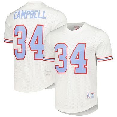 Men's Mitchell & Ness Earl Campbell White Houston Oilers Gridiron Classics Retired Player Name & Number Mesh Top