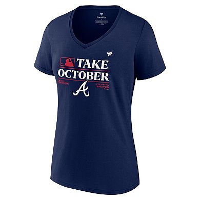 Women's Fanatics Branded  Navy Atlanta Braves 2023 Postseason Locker Room V-Neck T-Shirt