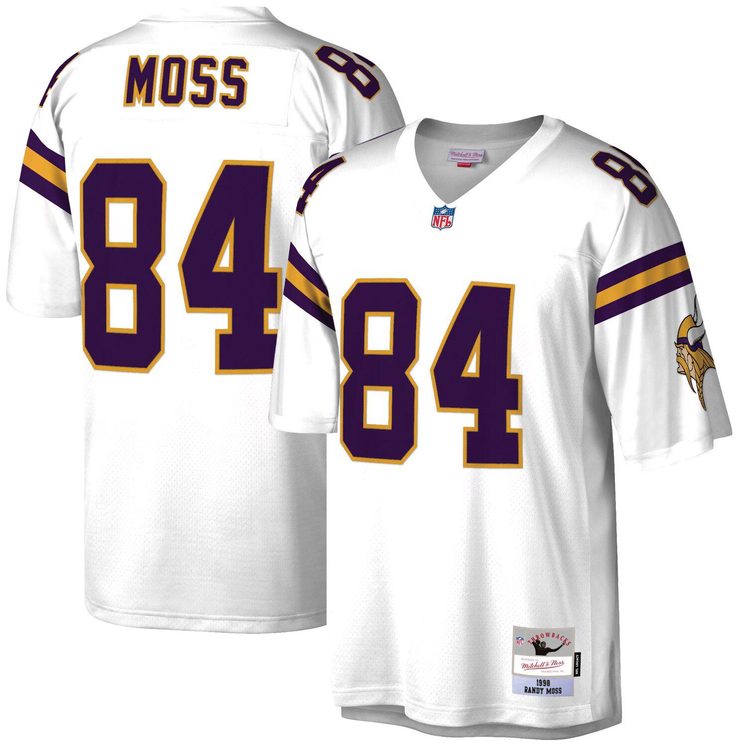 Men's Mitchell & Ness Randy Moss Purple/Gold Minnesota Vikings 1998 Split Legacy Replica Jersey