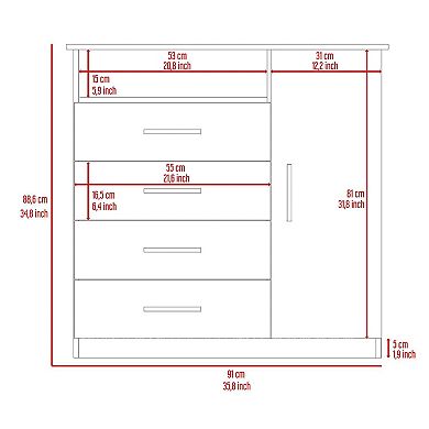 Carolina Four Drawer Dresser Single Door