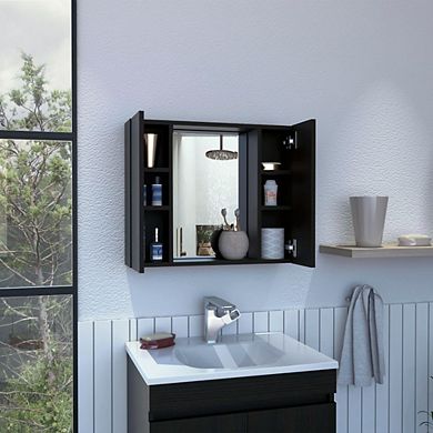 Draco Medicine Cabinet, Mirror, Double Door, One External Shelf