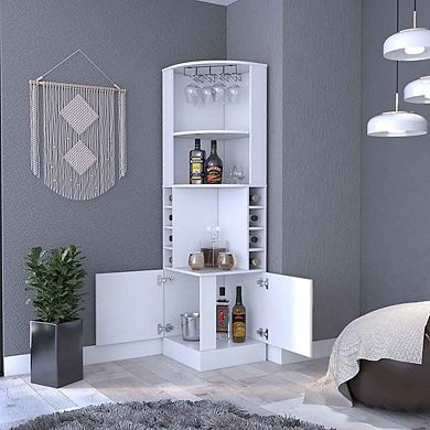 Seattle Bar Cabinet, Eight Bottle Cubbies, Two Large Open Shelves