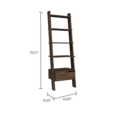 Hamburg Ladder Bookcase, Five Open Shelves, One Drawer
