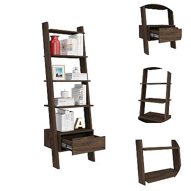 Hamburg Ladder Bookcase, Five Open Shelves, One Drawer