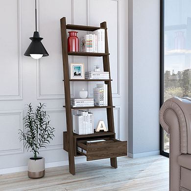 Hamburg Ladder Bookcase, Five Open Shelves, One Drawer