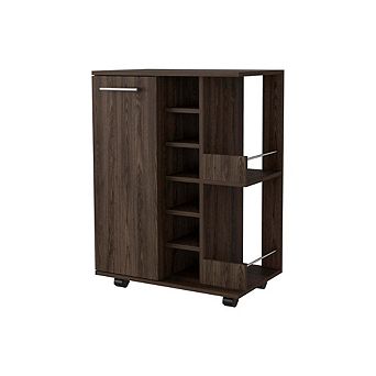 Tennessee Bar Cart, One Cabinet With Division, Six Cubbies For Liquor, Two Shelves