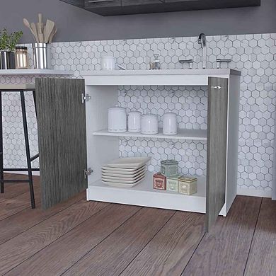 Oklahoma Utility Sink, Double Door Cabinet, Stainless Steel Countertop