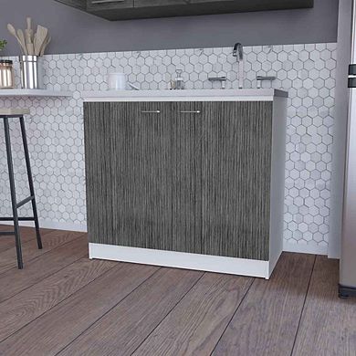 Oklahoma Utility Sink, Double Door Cabinet, Stainless Steel Countertop