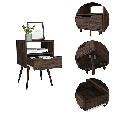 Allie Nightstand, Superior Top, Open Shelf, One Drawer