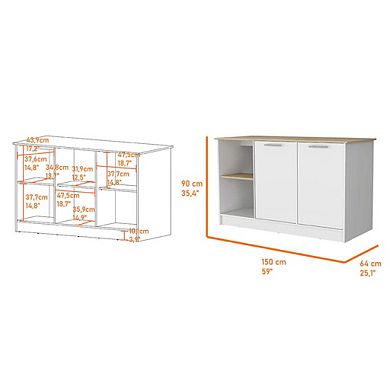 Mercury Kitchen Island With Spacious Countertop, Double Door Cabinets, And 2 Open Storage Shelves
