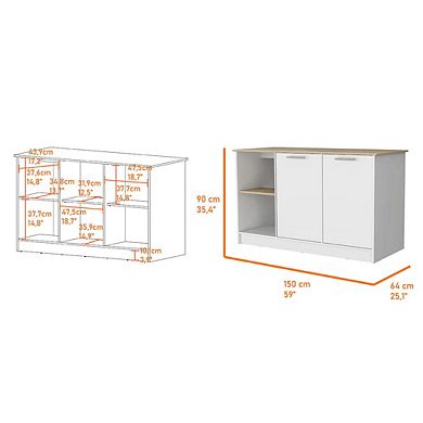 Mercury Kitchen Island, Two Cabinets, Four Open Shelves