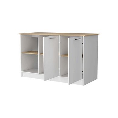 Mercury Kitchen Island With Spacious Countertop, Double Door Cabinets, And 2 Open Storage Shelves