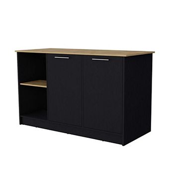 Mercury Kitchen Island With Spacious Countertop, Double Door Cabinets, And 2 Open Storage Shelves