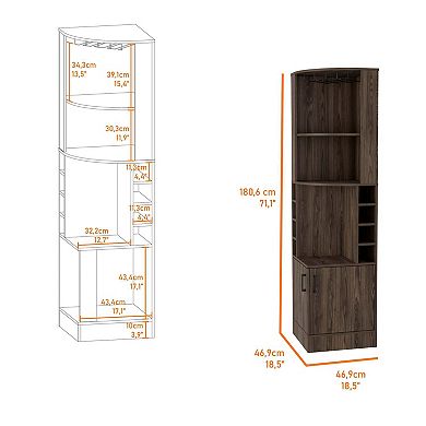 Seattle Bar Cabinet, Eight Bottle Cubbies, Two Large Open Shelves