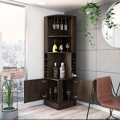 Seattle Bar Cabinet, Eight Bottle Cubbies, Two Large Open Shelves