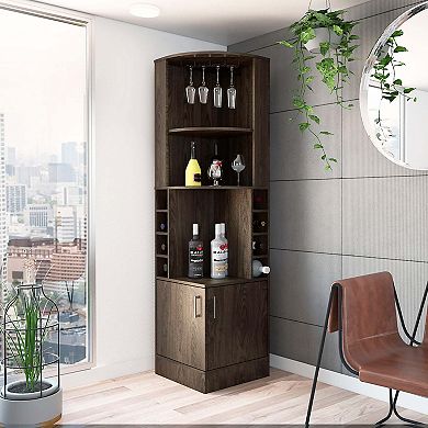 Seattle Bar Cabinet, Eight Bottle Cubbies, Two Large Open Shelves