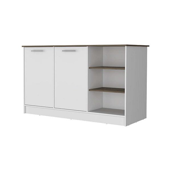 Gladiolus Kitchen Island, Two Cabinets, Three Open Shelves