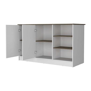 Gladiolus Kitchen Island, Two Cabinets, Three Open Shelves