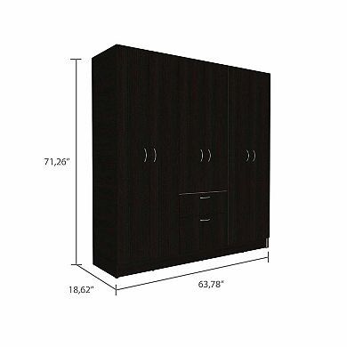 Guajira Six Door Armoire, Three Cabinets , Hidden Drawer Shoes