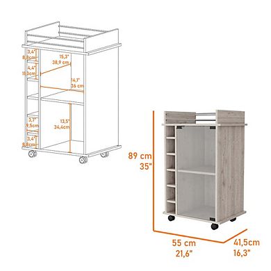 Vegas Bar Cart With 2-Tier Cabinet With Glass Door And 6 Cubbies For Liquor