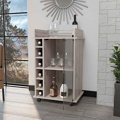Vegas Bar Cart With 2-Tier Cabinet With Glass Door And 6 Cubbies For Liquor