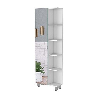 Los Angeles Linen Cabinet, Mirror, Five Shelves